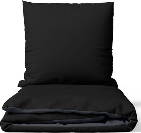 Leonado Vicenti Bettwäsche Baumwolle 200x220 cm Schwarz Grau Uni Einfarbig Set Schlafzimmer Garnitur Wendebettwäsche Bezug Decke mit verdecktem Reißverschluss