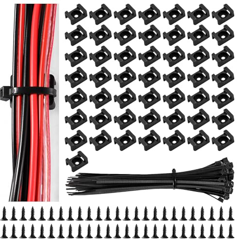 VooGenzek 50 Ensembles 22.3 * 15.9 mm Attaches de Câble de Type Selle, Type Selle Support de Câbles, avec M3.5 Vis et Serre-Câbles, pour la Gestion des Fils, Noir