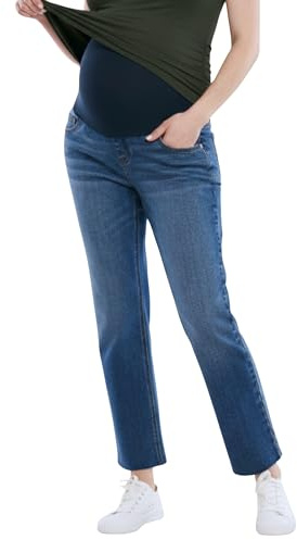 Motherhood Maternity Women's Secret Fit Over The Belly Slim Straight Leg Denim Pregnancy Jeans, Medium Wash, Medium
