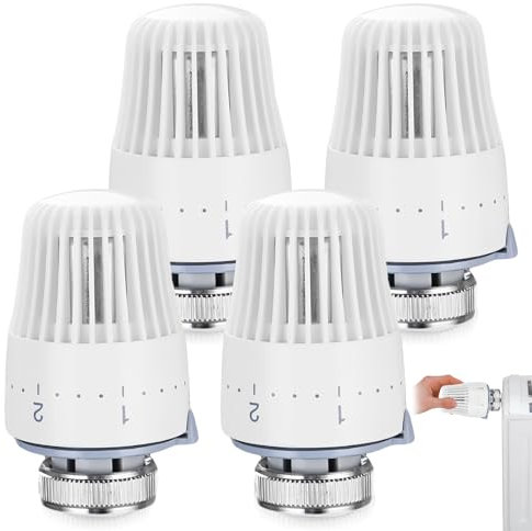 PRITOK Thermostatic Radiator Head: 4 Pcs Radiator Thermostat Head, M30 x 1.5 Radiator Valve Replacement Head, Heating System Pneumatic Temperature Control Valves for Home, Office (White)