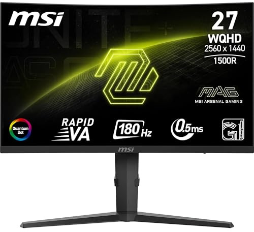 MSI mag 275CQRF QD E2 Monitor Curvo Gaming WQHD 27 Pulgadas, 1500R, 2560 x 1440 Rapid VA Panel, 180 Hz / 0.5ms (GtG, Min.), Sincronización adaptativa, DP 1.4a, HDMI 2.0b CEC