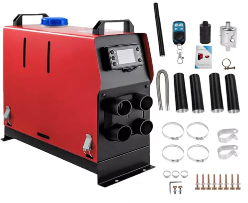 sports flyfree 12V Diesel Heater 8kw, All In One Diesel Night Heater with Remote Control And LCD Monitor for RV Truck, Bus, Boat, Touring Car, Caravans, Motorhomes (Red four-hole)