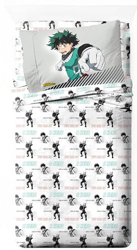 Jay Franco My Hero Academia - Juego de sábanas de tamaño individual, juego de cama de 3 piezas súper suave, sábanas de microfibra de anime que incluye fundas de almohada reversibles
