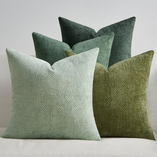 Topfinel Kuddfodral 50x50 Grönt 4-delat set Chenille Kuddfodral Kuddfodral Soffkudde Dekorativ Kudde Prydnadskudde Kuddeöverdrag Rottingvävd Design För Soffa Vardagsrum Sovrum Balkong Barn