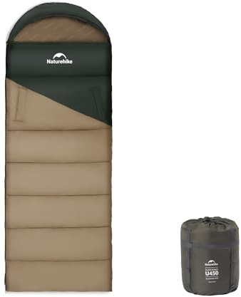 Naturehike Sovsäck med huva, täcksovsäck för camping, lätt och bekväm, perfekt för utomhusäventyr och resor (mörkgrön och brun/höger (3,9–1,3 ℃))