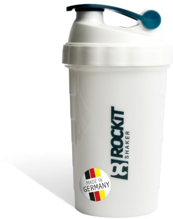 ROCKITZ Protein Shaker | Made in Germany - garantiert auslaufsicher | patentiertes Mischsystem | Shaker Proteinpulver - Eiweiß Shaker | Fitness Trinkflasche | BPA frei (Vollweiß | Kobaltblau, 650ml)