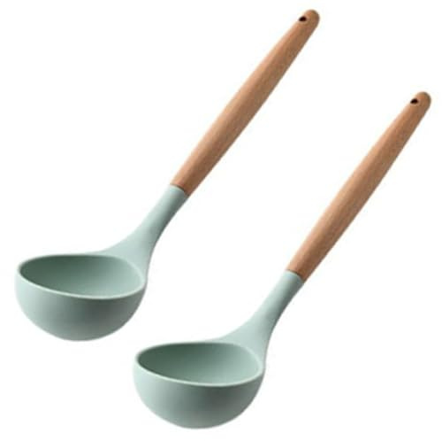 Cucchiaio a mestolo di silicone, 2pcs zuppa mestolo grande cucchiaio da cucina in silicone con manico in legno per cucina cucina mescolando utensili