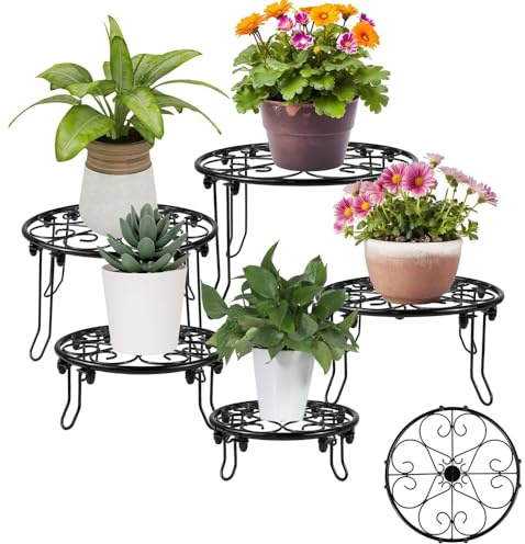 CXRYLZ-FUR Lot de 5 Support Plantes Tabouret Interieur, Porte Plante Étagère de Pots de Fleurs , Résistant Aux Intempéries Noir pour Exterieur Jardin Dintérieur