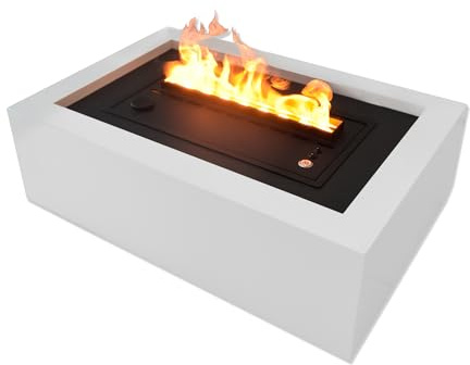 GMR FOR FIRE AND FUN Laguna | Camino Elettrico a Vapore da Tavolo (53cm) - Cornice in Legno MDF Bianca - Effetto Fiamma Realistico 3D (Vapore Freddo - Non Scalda) - Alternativa Sicura al Bioetanolo