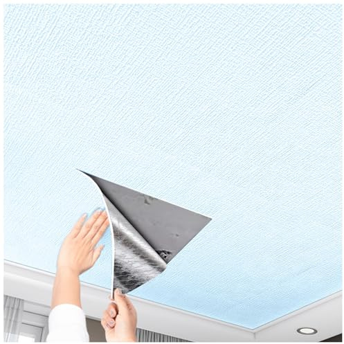 Aeovot Selbstklebende Deckenverkleidung, Deckenplatten Styropor 6mm XPE Isolierend, Deckenverkleidung Feuchtraum Wasserfest, Leinenstruktur Deckenpaneele für die Deckenrenovierung(Blau,W50cmL10m)