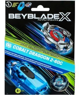 Coffret toupie pour Beyblade x Pack Cobalt Dragoon 2-60c - Set toupie + Lanceur Deluxe - Type Attaque + 1 Carte
