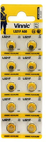 Vinnic premium button cell batteries 10 x AG0, 379, LR521, 1190SO, 379, SR521W, SR521 (watch battery) | AG0, 379, LR521, 1190SO, 379, SR521W, SR521, Watch Battery