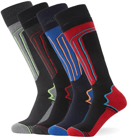 FM London Chaussettes de ski thermiques lot de 4 pour hommes et femmes - Coupe ergonomique pour un maximum de confort pendant l'activité