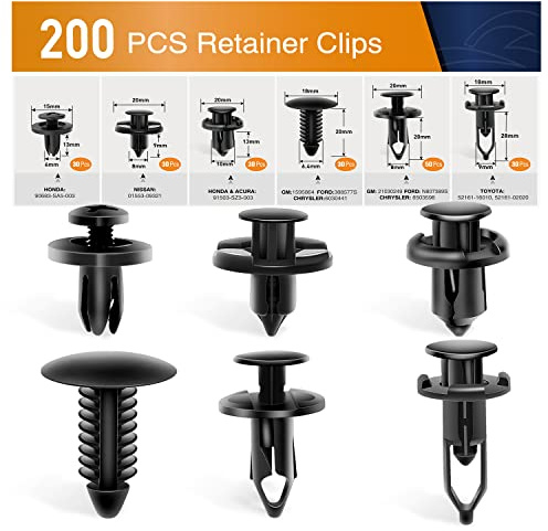 GOOACC - Rivetti universali in plastica per parafanghi, 200 pezzi di clip fermi per paraurti con 6 diverse dimensioni, ricambio per parafango auto per GM, Ford e Ch