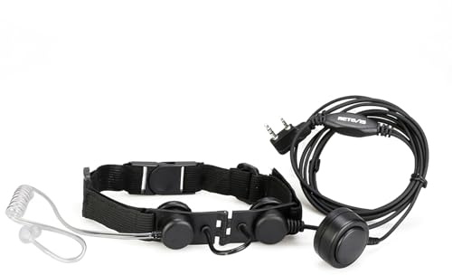 Retevis Funkgerät Kehlkopfmikrofon, 2-pin Throat Mic, Walkie Talkie Headset Kompatibel mit Baofeng 888S Baofeng UV-5R BF-88E RT24 RT27 RT619 RT5R Nestling Proster, Headset mit Finger PTT (1 Stück)