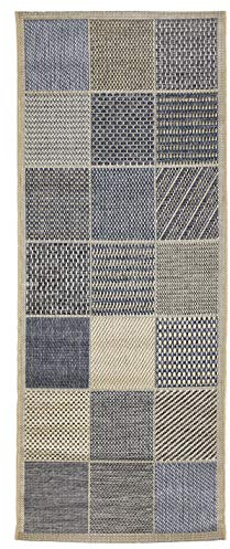andiamo In- & Outdoor Teppich wetterfest und wasserdurchlässig Flachgewebe Kurzfloor 80 x 200 cm Beige-blau