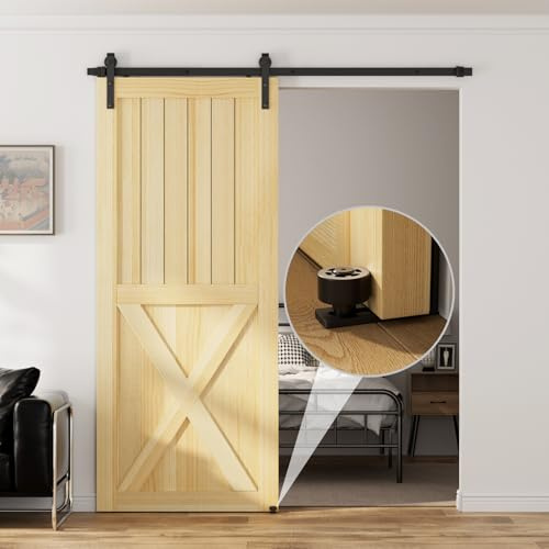 TSMST 200CM/6.6FT Sliding Door Track Barn Door Hardware Kit Closet Rail Roller Accessory Adjustable Floor Guide