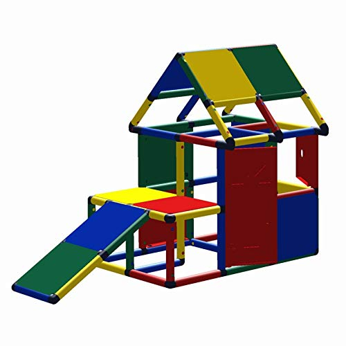 move and stic - Spielhaus Lennard mit Kleinkindrutsche bunt für Kinderzimmer Indoor und Outdoor Gartenhaus
