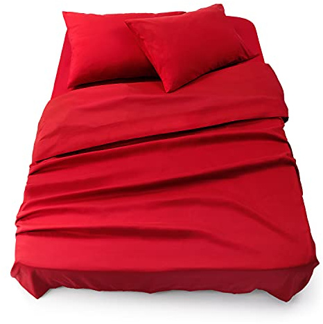 Blumtal - Parure De Lit 160x200 en Microfibre - 3 Pièces - Drap Housse 160x200 + Drap Plat 2 Personnes (240x275) + 2 Taies d'oreiller 50x80 - Rouge