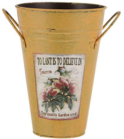 Cabilock Metall Verzinkt Vase Milch Können Eimer Französisch Vintage Land Dekorative mit Griff für Rustikalen Bauernhaus Home Decor Hochzeit Herzdekor Gelb
