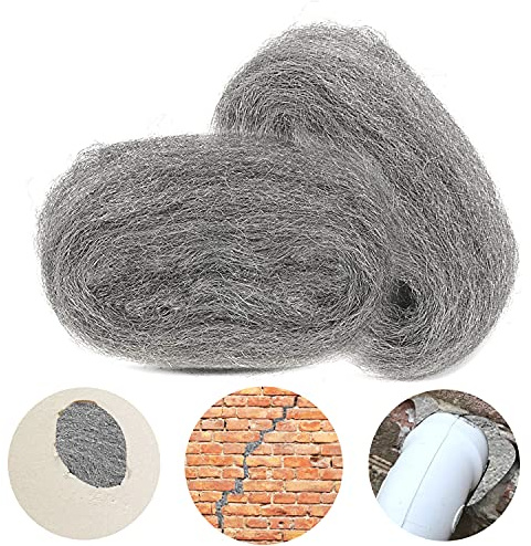 2 Pack Steel Wire Wool Fill Fabric DIY Kit, Coarse Steel Wool Gap Blocker for Stuff Holes/Wall Cracks/Siding/Pipeline/Vents in Garden, House, Garage
