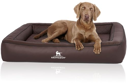 Knuffelwuff Orthopädisches Hundebett aus Laser gestepptem Kunstleder Hampstead M-L 85 x 65cm Braun