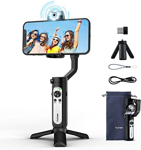 hohem iSteady V2 Stabilisateur Smartphone avec Capteur Vision AI, Suivi Visuel Intelligent/Contrôle Gestuel/Lumière de Remplissage Réglable, Gimbal 3 Axes Pliable Portable pour iPhone/Samsung/Huawei