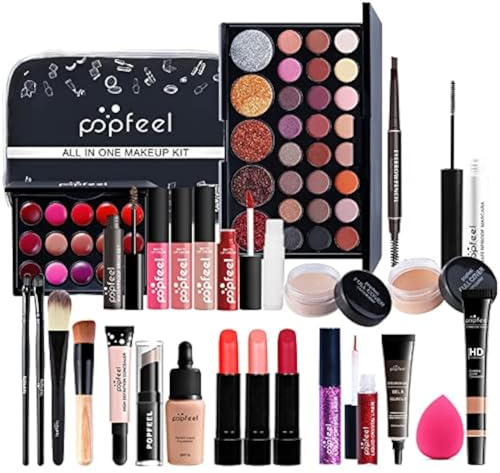 27 Stück Make Up Set, Schminkkoffer gefüllt, kinderschminke set mädchen, Lidschatten Makeup Paletten Mischen Matt und Schimmer mit Lipgloss