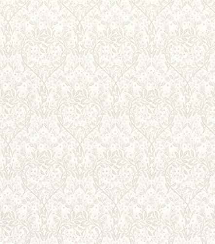 Rasch Tapete 710052 - Vliestapete mit Blättern in Hellgrau und Blumen in Rosa und Weiß aus der Kollektion Sophia - 10,05m x 0,53m (LxB)