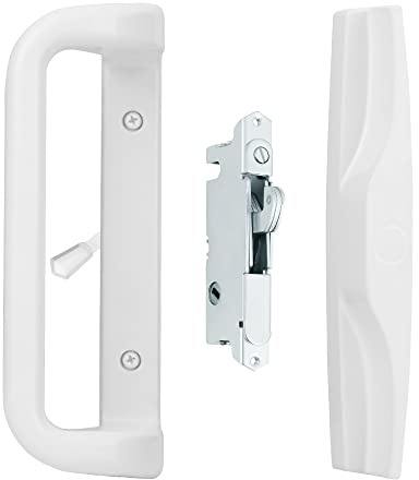 House Guard White Patio Door Handle Set with Mortise, Suitable for Replacement Doors Lock 3-15/16”Screw Hole Spacing.Choices That Add a Unique to Your Patio Glass Sliding Door.