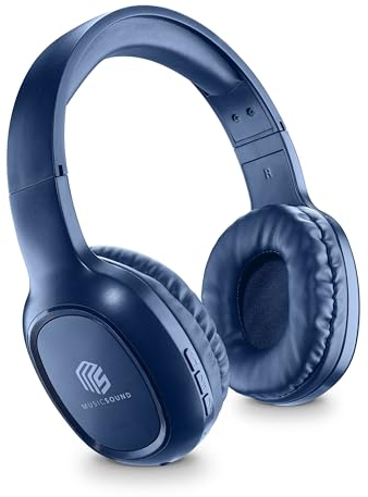 Music Sound | Casque Bluetooth Basic | Casque Bluetooth Supra-auriculaire avec Bandeau Extensible - Autonomie 14h - Recharge 2h - Voyant LED et entrée AUX - Couleur Bleu