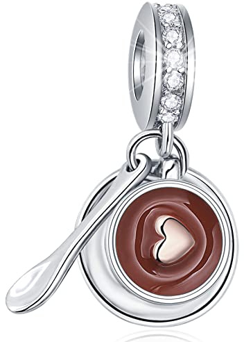 CRISNATA I Love Coffee Cocktail Drink Charms, 925 Sterling Silver Enamel Cup Pendant Beads, fits European Snake Charms Bracelet, Gifts for Mum/Friends/Wife/Hawaii Party