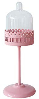 XIALIUXIA Mikrowellenabdeckhaube/Mikrowellen Abdeckung/Fliegenhaube,Cupcake-Ständer mit glockenförmiger Kuppelabdeckung, transparente Glaskuppel, Kinder-Geburtstagsfeier, rosa Metall-Dekorrahmen, m