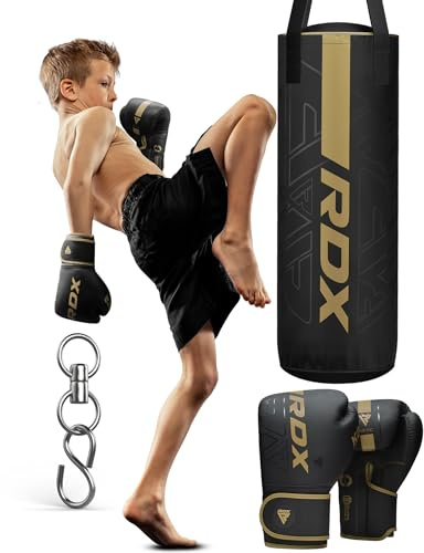 RDX Gefüllt Boxsack Jugend,60 cm Hängend Box Set Für Boxen Kickboxen MMA Muay Thai Karate, Punchingsäcke für Jungen Mädchen, Maya Hide Leder Kids Punching Bag
