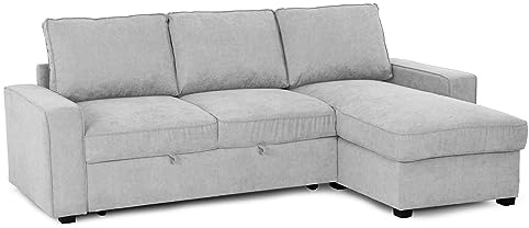 BUDWING Nina 3-Sitzer-Schlafsofa, wendbare Chaiselongue (Linke oder rechte Seite), mit Stauraum, aus Polyestergewebe, Gesamtmaße 239 cm (Breite) x 153,5 cm (Tiefe) x 86,5 cm (Höhe)