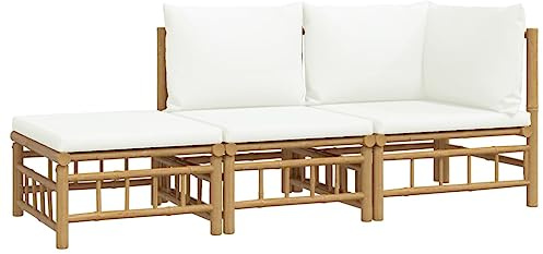 vidaXL Loungegrupp för trädgården med gräddvita dynor 3 delar bambu, trädgårdssoffa, utemöbler, loungeset, trädgårdssoffor, trädgårdsmöbler