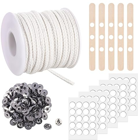 Mecha para Velas de 1600 cm, 75 Hebras para Velas Gruesas, Juego de Mechas de Algodón Con 100 Pegatinas de Base de Metal, para Pascua y Boda