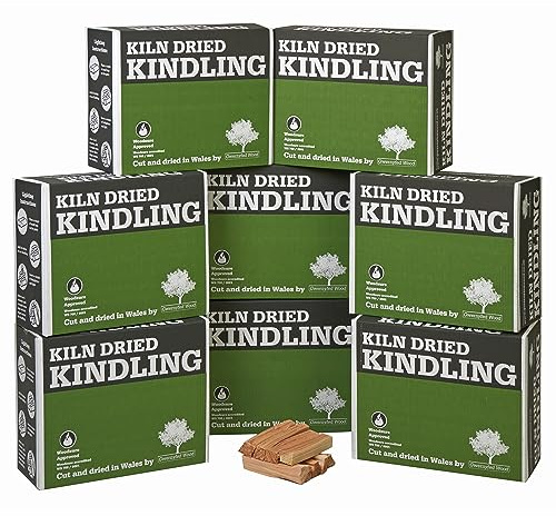 8x Premium Kiln Dried Kindling MEGA Box (48kg approx) for wood burners, Pizza Ovens, Open fires & BBQ's Kindling from Our Sustainable Woodland - 21Litres (x 8 Boxes)