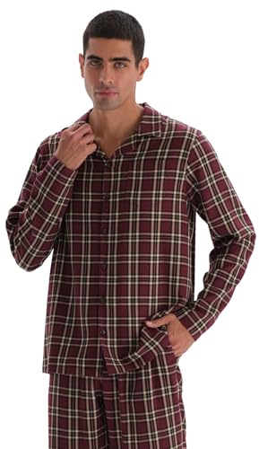 Dagi Långärmad pläd vävd skjorta för män, pyjamas topp, Mångfärgad, L