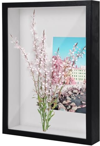 A4 3D Shadow Box Frame, 22.7x31.4cm 3D Picture Frame Shadow Deep Box for Wall and Tabletop, Wooden 3D Photo Frame Display Box for Medal Flower Tickets Crafts Memorabilia (Black 3 cm)