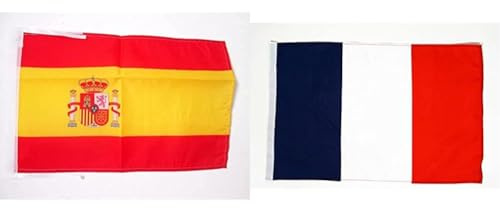AZ FLAG - Drapeau Espagne 45x30cm et Drapeau France 45x30cm - Pavillon Espagnol et Français 30 x 45 cm - Haute Qualité Avec Fourreau