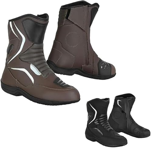 Vaster Moto Stivali da Motocross Uomo | Stivali Pelle Moto con Suola in Gomma | Stivali Moto Rider in Pelle Protezione Uomo CE Approved EN 13634:2017, marrone, 41 EU