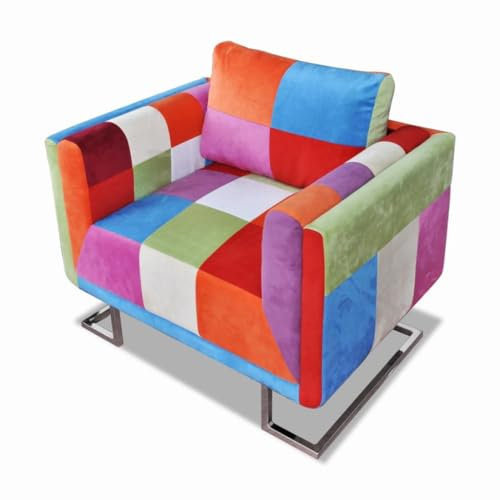 CKioict Lesesessel Cocktailsessel Moderner Polstersessel Würfel-Sessel mit verchromten Füßen Patchwork-Design StoffGeeignet für Büro, Schlafzimmer, Arbeitszimmer