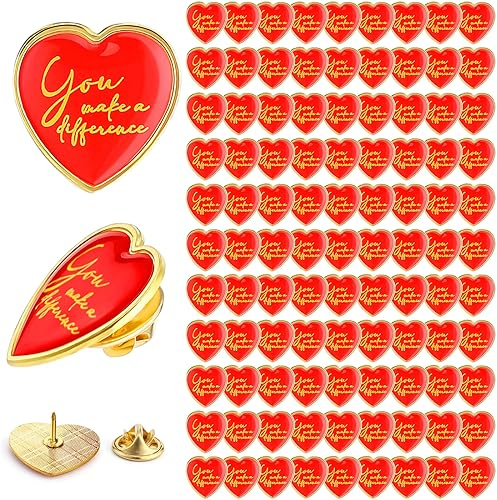 Unittype 16 Pcs Heart Pins Employee You Make a Difference Button Pins Enamel Heart Shape Motivational Lapel Gift Bulk Kawaii Badges for Staff Coworker Employee Volunteer Team Nurse Teacher Hats