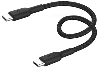 Belkin BoostCharge Cavo intrecciato da USB-C a USB-C da 0.15 metro per iPhone 15, 15 Pro, 15 Pro Max, 15 Plus, Galaxy S24, S23, Note10, Note9, Pixel 8, Pixel 7, iPad Pro ecc, nero