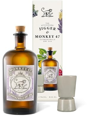 Monkey 47 & Jigger Set, Schwarzwald Dry Gin, harmonischer Premium Gin mit Wacholder-Aroma & frischen Zitronen- und Fruchtnoten, 1 x 0,5 L