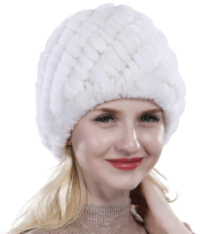 Russische Mütze Russische Dame Pelz Uschanka Hüte Frauen Kintted Outdoor Kunstpelz Bomber Hut Warme Kunstpelz Kappen, Weiß, 52-60 cm