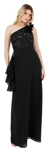 Maya Deluxe Dam maxi klänning dam one shoulder necklline ärmlös paljett förskönad rosett A-linje kväll bal gown dam, svart, 44