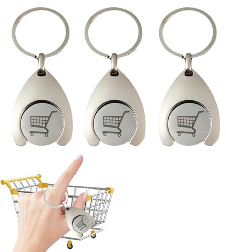 Lot de 3 jetons de caddie, porte-clés pour chariot, jeton de courses, porte-clés pour jeton de caddie, jeton de caddie,Jeton pour Caddie de Courses(argenté)