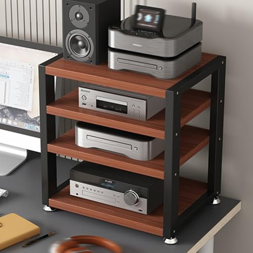 YHWKGZ Audio Rack Hi Fi Regal, 4-lagiger Phonoschrank, Record Player Stand mit stoßdämpfenden Füßen, Offener AV-Schrank, Geeignet for DVD-Player/Kabelbox/Spielekonsole(Walnut Color,17.7X18.8)